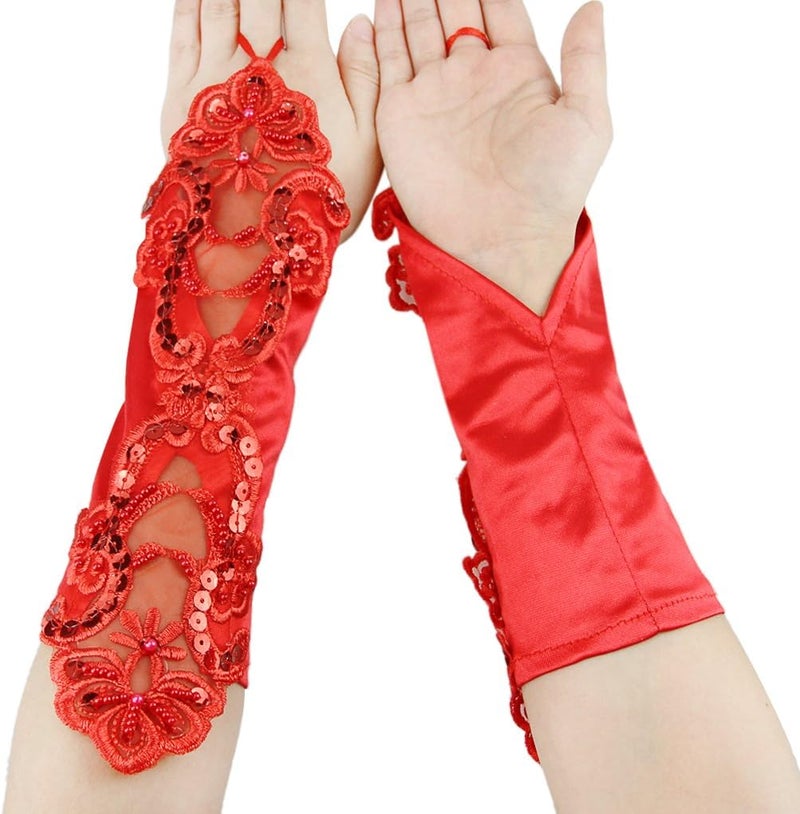 PURFUN Girls Princess Satin Lace Long Fingerless Gloves - Holy Communion, Halloween, Wedding, Flower Girl - Image 5